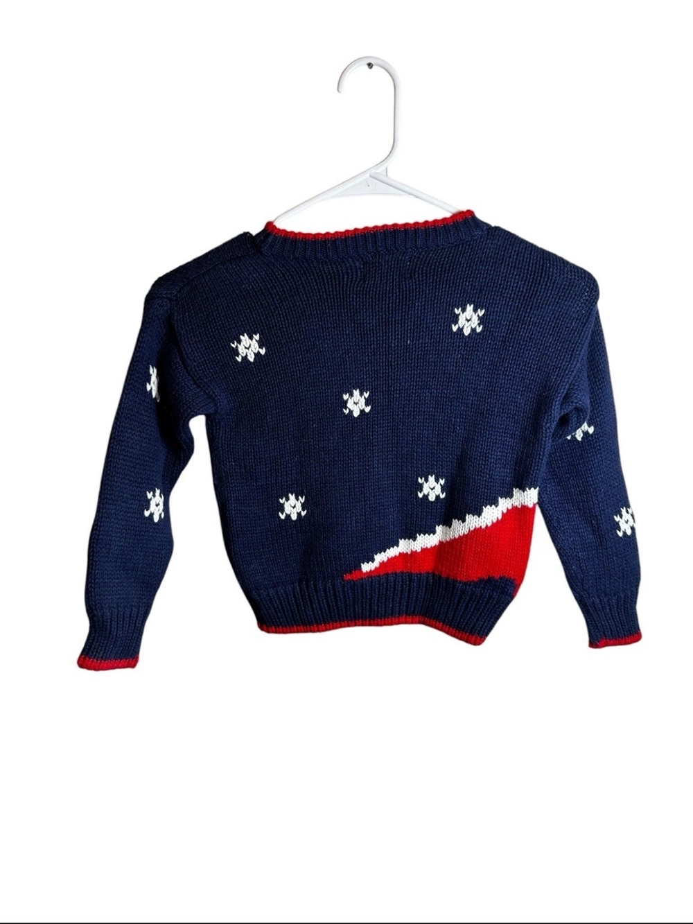 Vtg Kitestrings Toddler Christmas Dinosaur Knit Sweater Navy Red Snowflake 4T - Picture 3 of 4